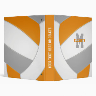 orange gray team colors girls boys volleyball 3 ring binder