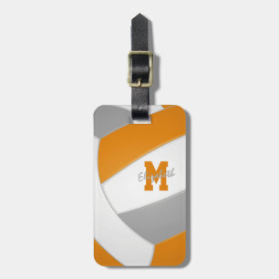 orange gray team colors girls boys volleyball luggage tag