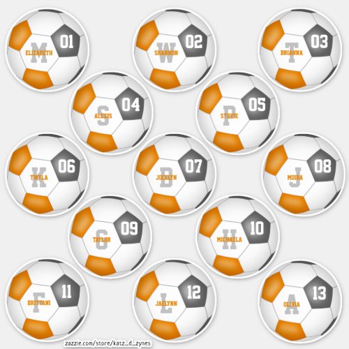 orange gray team colors individual soccer players sticker