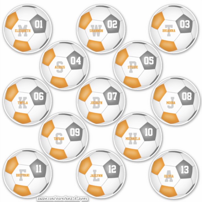 orange gray team colors individual soccer players sticker (Front)