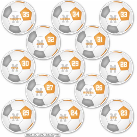 orange gray team colors individual soccer players sticker