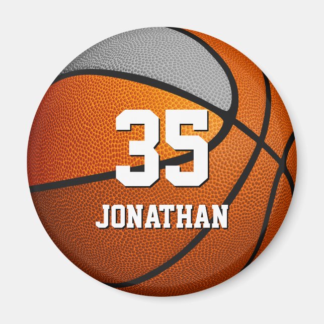 orange gray team colors kids basketball magnet (Front)
