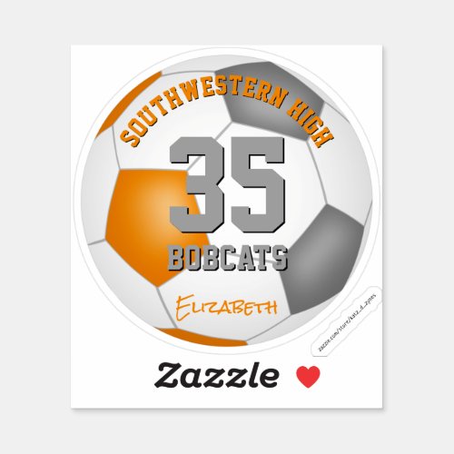 personalized soccer sticker with orange gray team colors