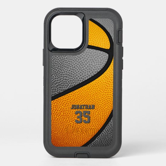 orange gray team colors personalized basketball OtterBox defender iPhone 12 pro case