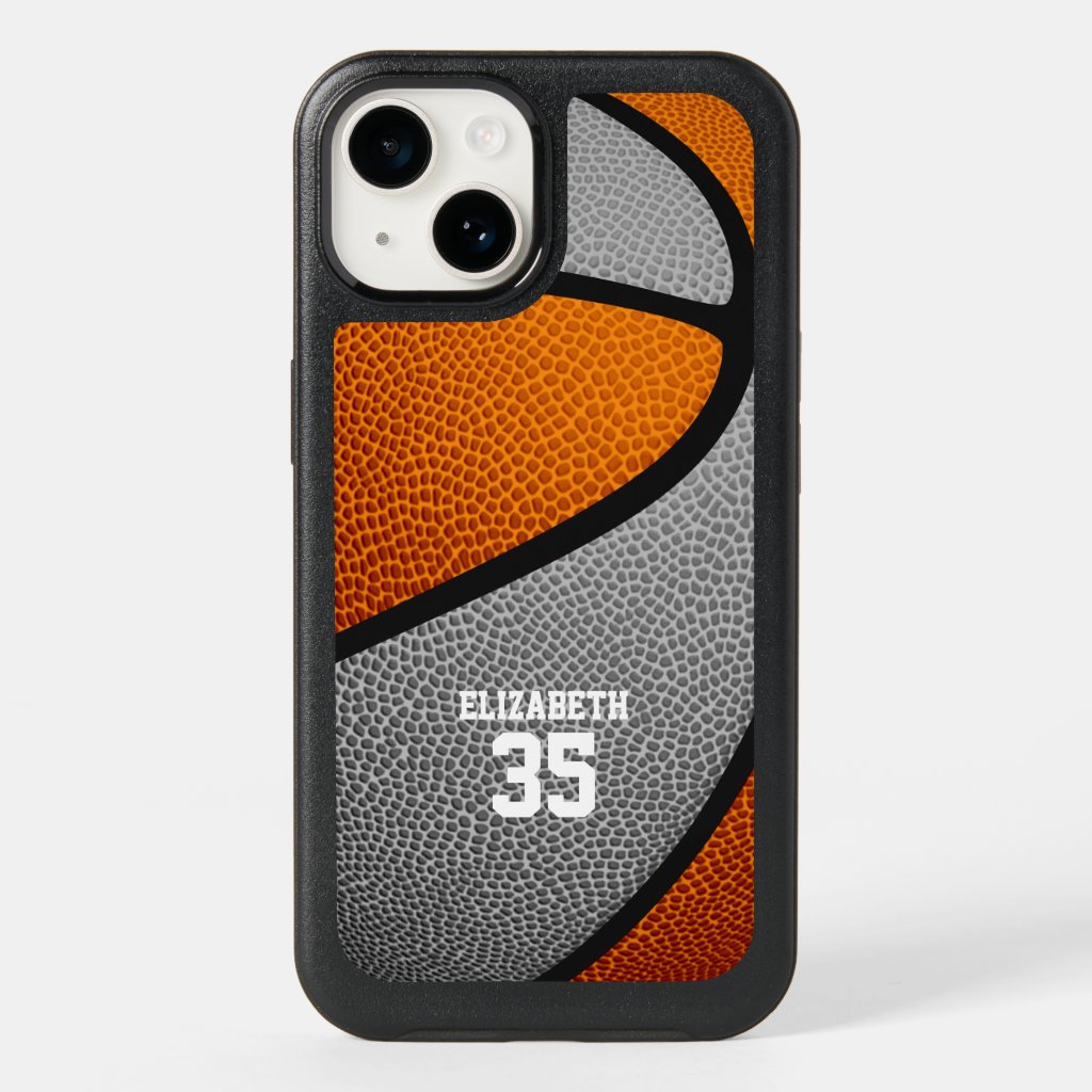 orange gray team colors personalized basketball OtterBox defender iPhone 12 pro case