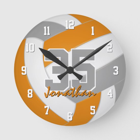 orange gray team colors players name volleyball round clock