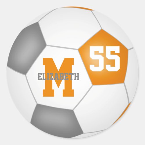 orange gray team colors soccer ball personalized classic round sticker
