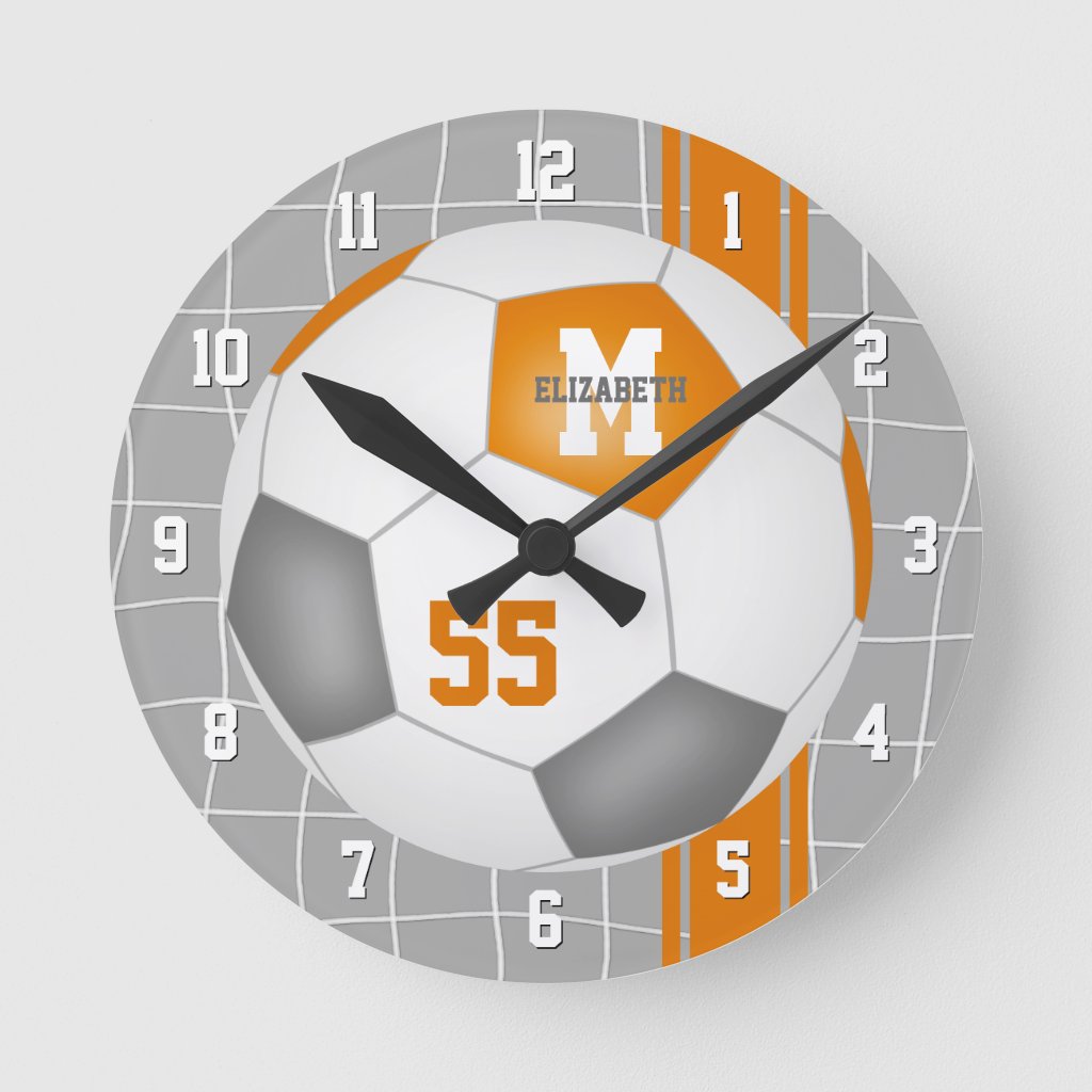 orange gray team colors varsity stripes soccer round clock