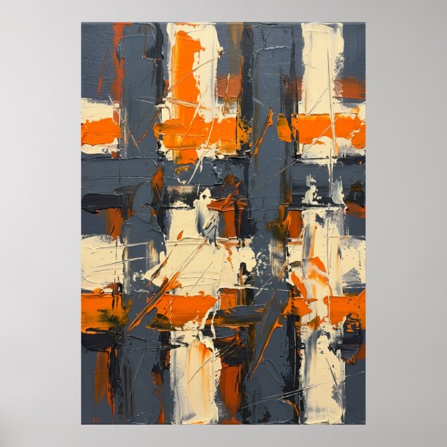 Orange & Gray Textured Abstract Artwork Poster (Front)