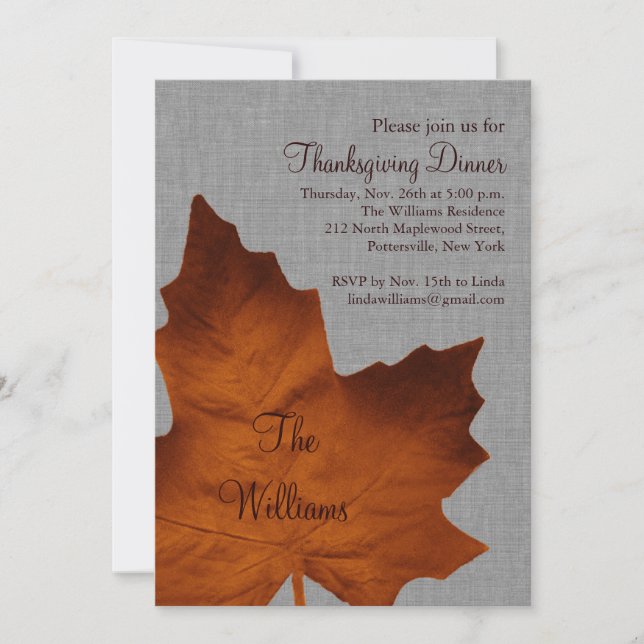 Orange & Gray Thanksgiving Dinner Invitation (Front)