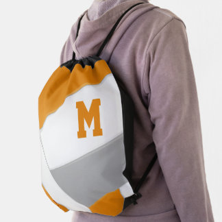 orange gray volleyball boys girls sports drawstring bag