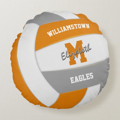 orange gray volleyball sports team colors round pillow