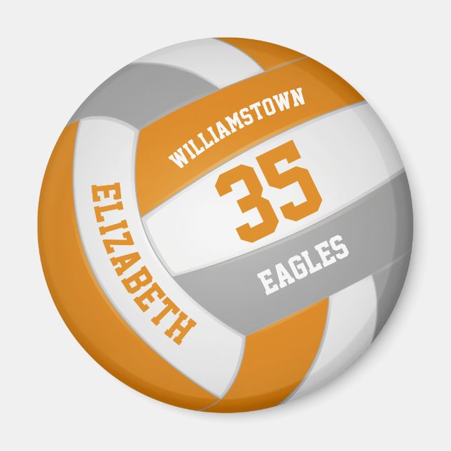 orange gray volleyball team colors girls boys magnet (Front)