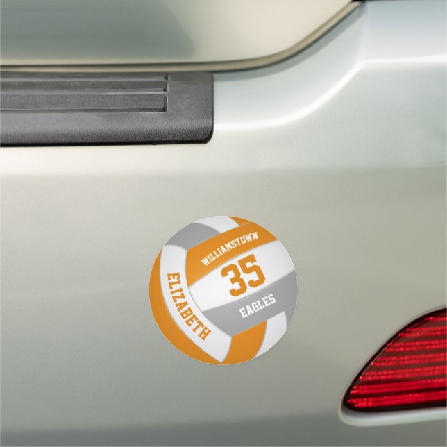 orange gray volleyball team sports gift girls boys car magnet (In Situ)