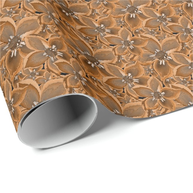 Orange, gray watercolor flowers. wrapping paper (Roll Corner)