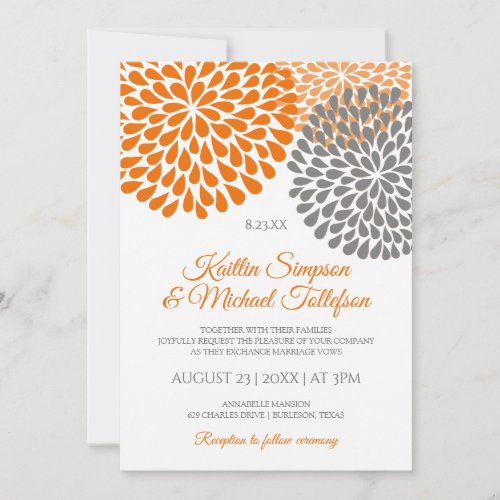 Orange  Gray Wedding Invitations  Floral  Fun