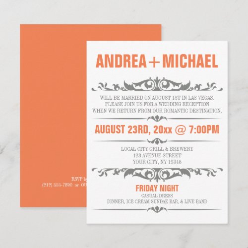 Orange &amp; Gray Wedding Reception ONLY Invitations
