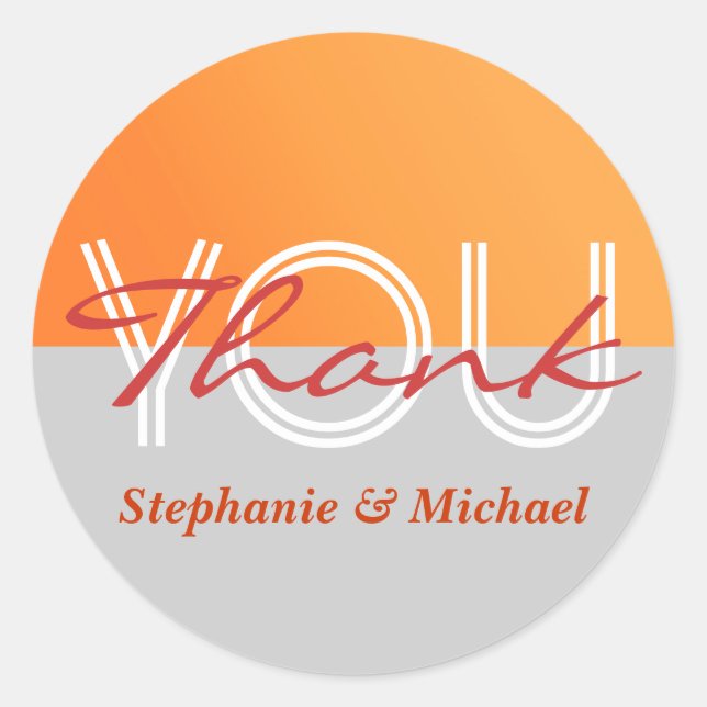 Orange gray wedding thank you classic round sticker (Front)