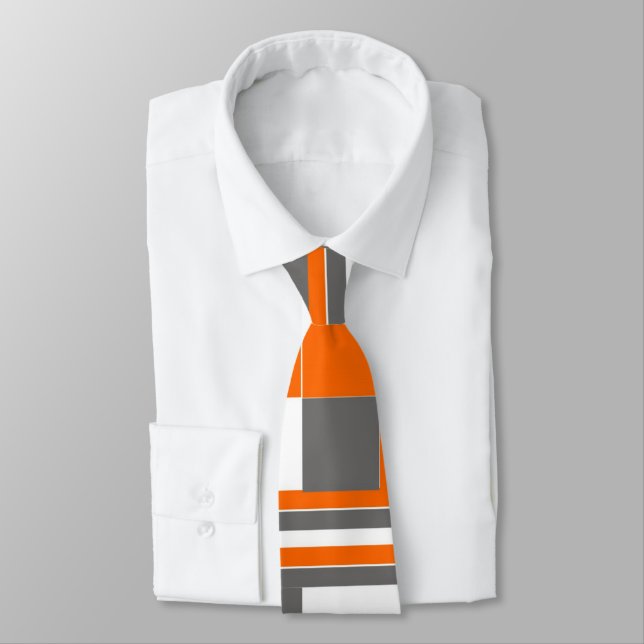 Orange Gray White Checkered Neck Tie (Tied)