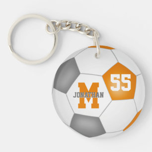 orange gray white kids soccer bag tag keychain