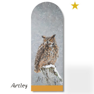 Orange Great Horned Owl Bird Painting Initials  Bookmarks