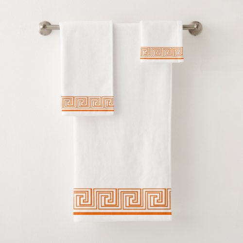 Orange Grecian Frieze Design Bath Towel Set