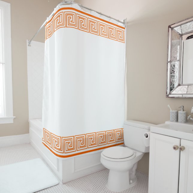 Orange Grecian Frieze Design Shower Curtain (In Situ)