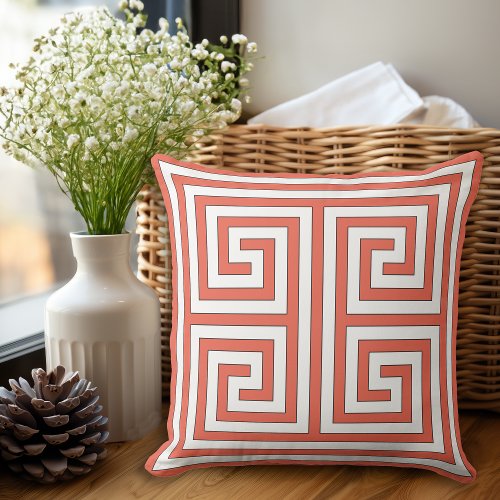 Orange Greek Key Geometric Pattern Outdoor Pillow