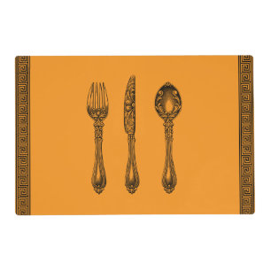 Orange Greek Key Laminated Table Placemat