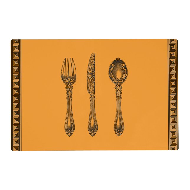 Orange Greek Key Laminated Table Placemat (Front)