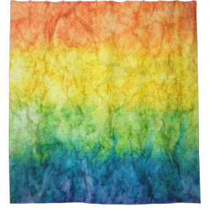 Orange green and blue abstract painting shower curtain