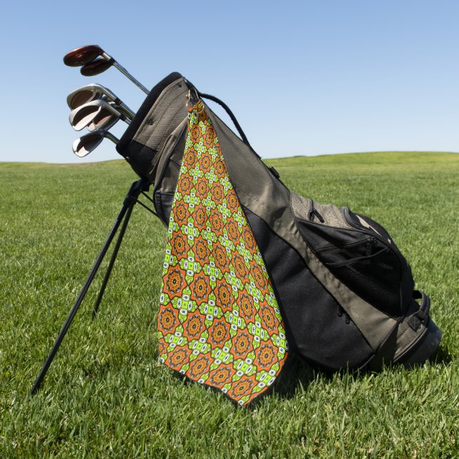Orange, green and blue patterned  golf towel (Green)