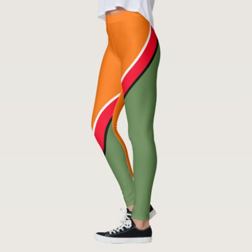 Orange Green and Red Diagonal Leggings