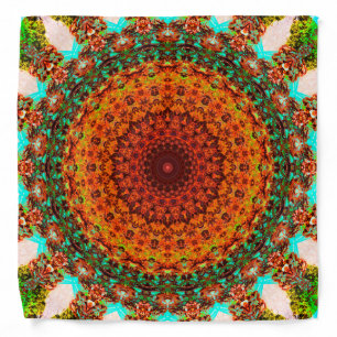 Orange, Green, and Turquoise Mandala Bandana