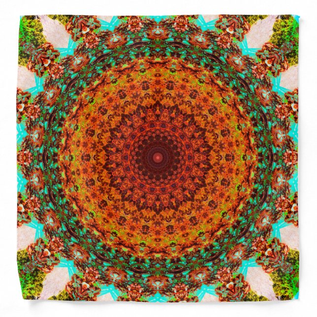 Orange, Green, and Turquoise Mandala Bandana (Front)