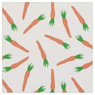 Orange, Green and White Carrots Patterned Print Fabric