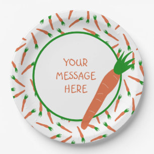Orange, Green and White Carrots Patterned Print Paper Plates
