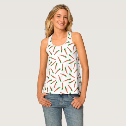 Orange Green and White Carrots Patterned Print Tank Top
