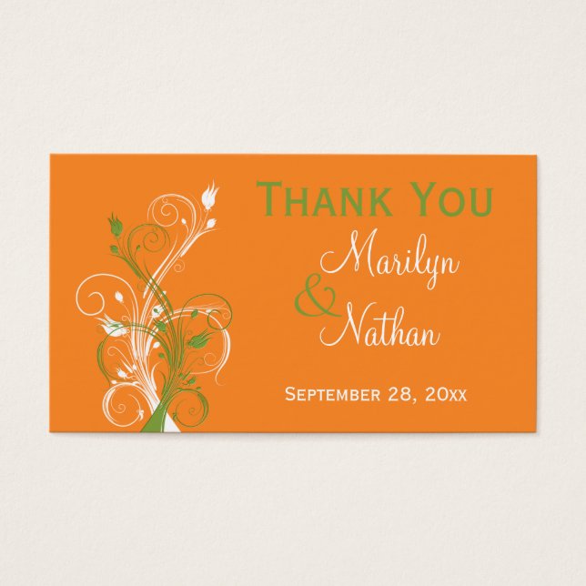 Orange, Green, and White Floral Favor Tag (Front)