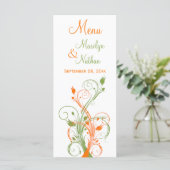 Orange, Green, and White Floral Menu Card (Standing Front)