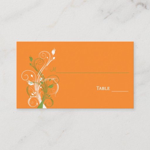 Customizable Orange, Green, and White Floral Place Cards Business Card