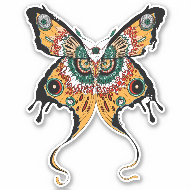 Orange Green and White Moth Sticker (Front)