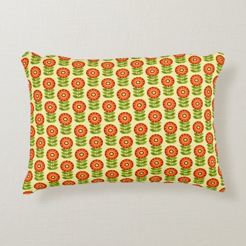 Orange Green And Yellow Retro Flower Pattern Accent Pillow