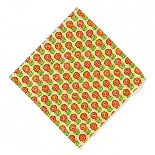 Orange Green And Yellow Retro Flower Pattern Bandana