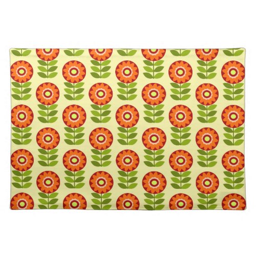 Orange Green And Yellow Retro Flower Pattern Cloth Placemat