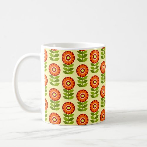 Orange Green And Yellow Retro Flower Pattern Coffee Mug