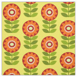 Orange, Green And Yellow Retro Flower Pattern Fabric