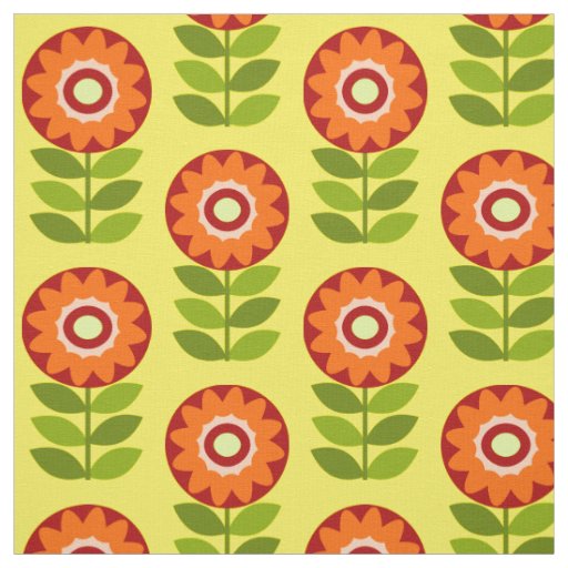 Orange, Green And Yellow Retro Flower Pattern Fabric