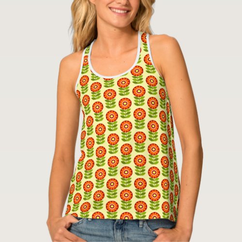 Orange Green And Yellow Retro Flower Pattern Tank Top