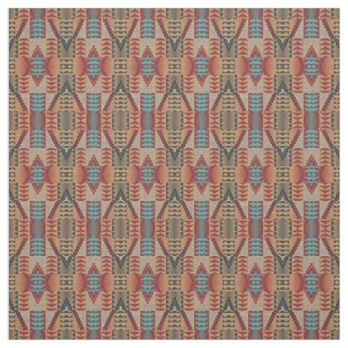 Orange Green Aqua Turquoise Red Ethnic Mosaic Fabric